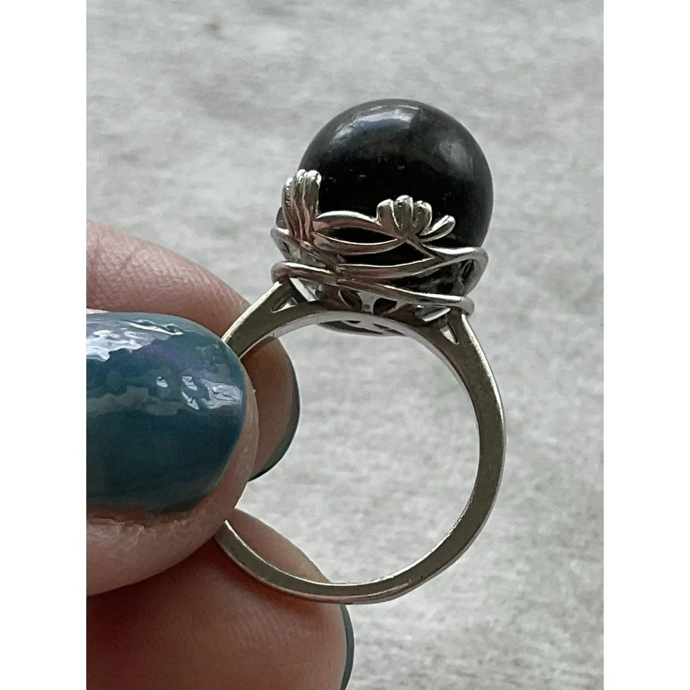 Vintage 925 Sterling Silver Black Pearl Ring Size 5.25 Estate Jewelry